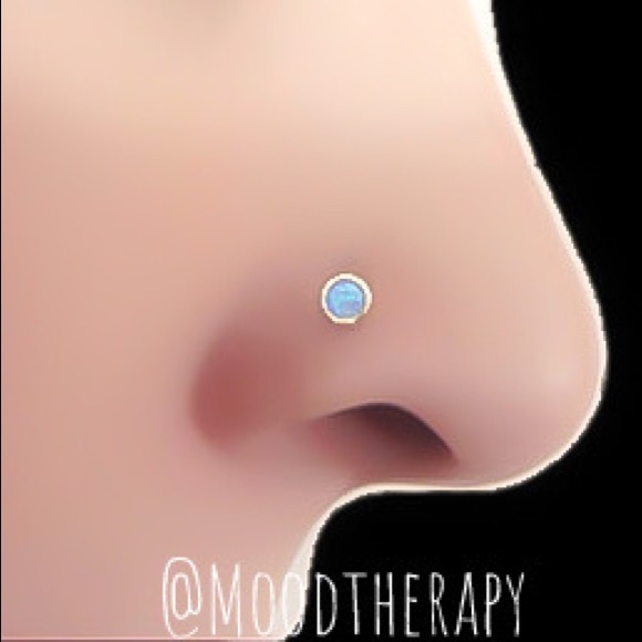 925 Sterling Silver Blue Fire Opal Nose Ring &/or Helix Cartilage Stud Earring - Picture 8 of 12